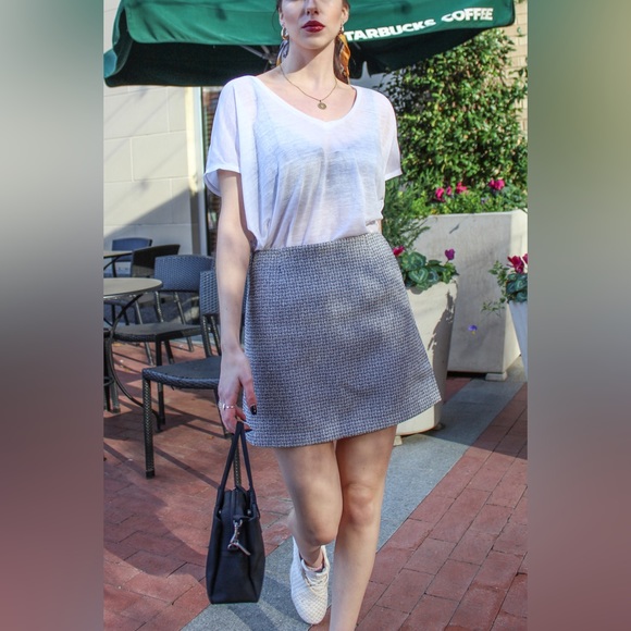 Grey Tweed Mini Skirt, Mini Tweed Skirt, Tweed Classic Mini Skirt - Picture 6 of 8